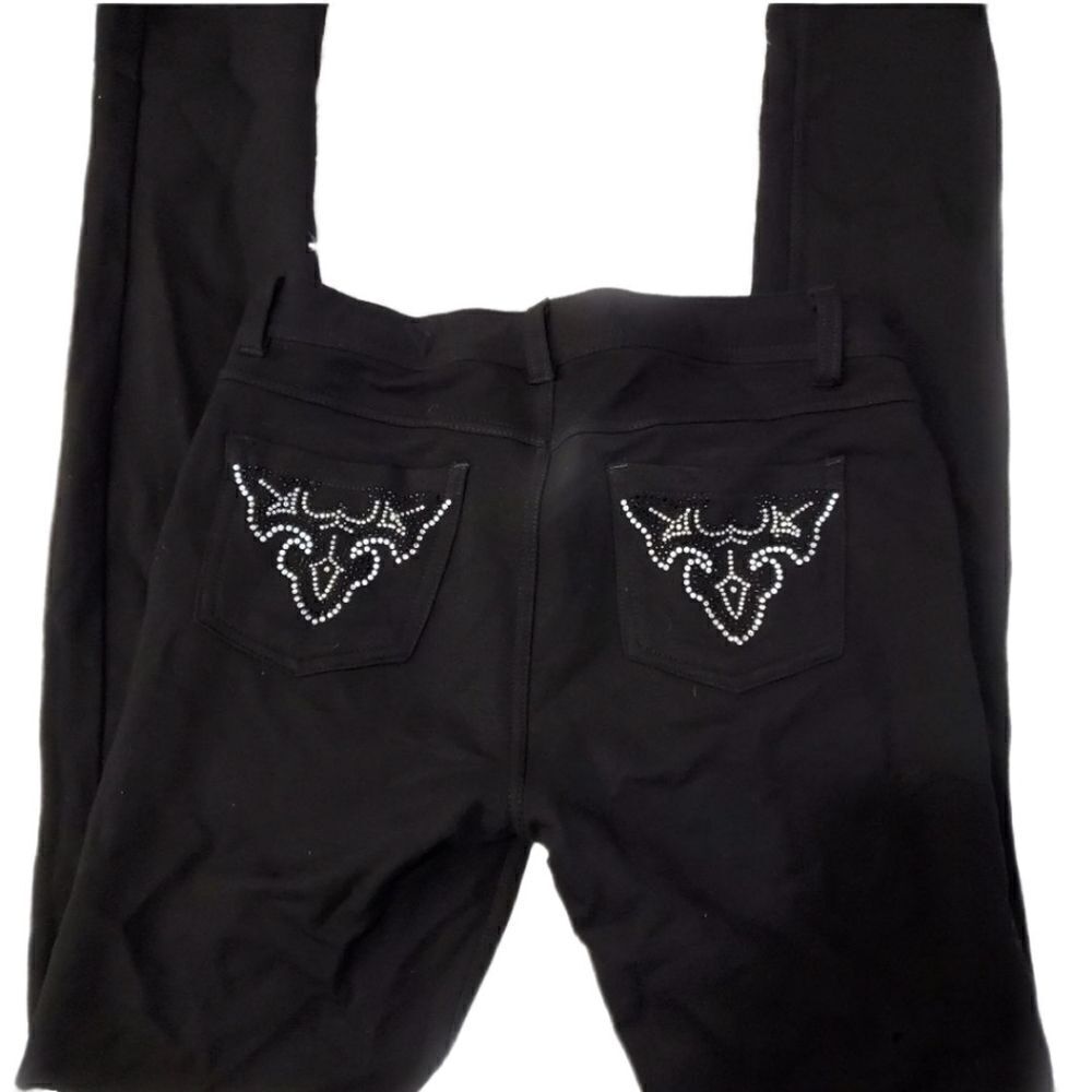 Poplooks premium black skinny pants with beaded pockets sz M